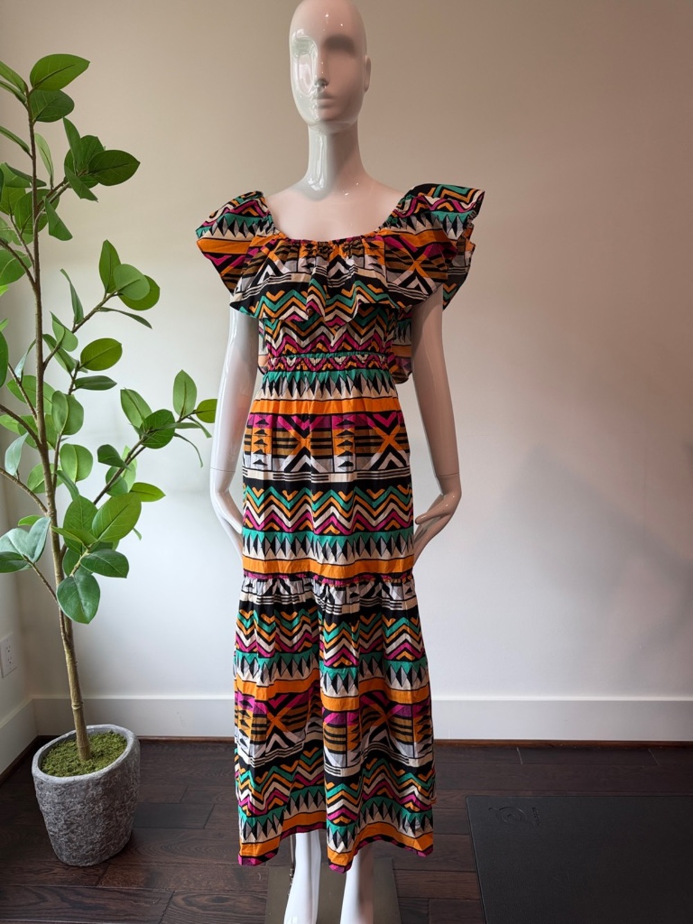 & Other Stories Geometric Off-Shoulder Maxi Dress